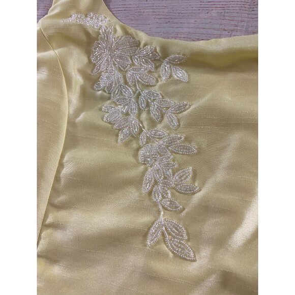 Vintage Donna Morgan Women's Yellow Embellished Satin Maxi - 12 - Picture 9 of 13
